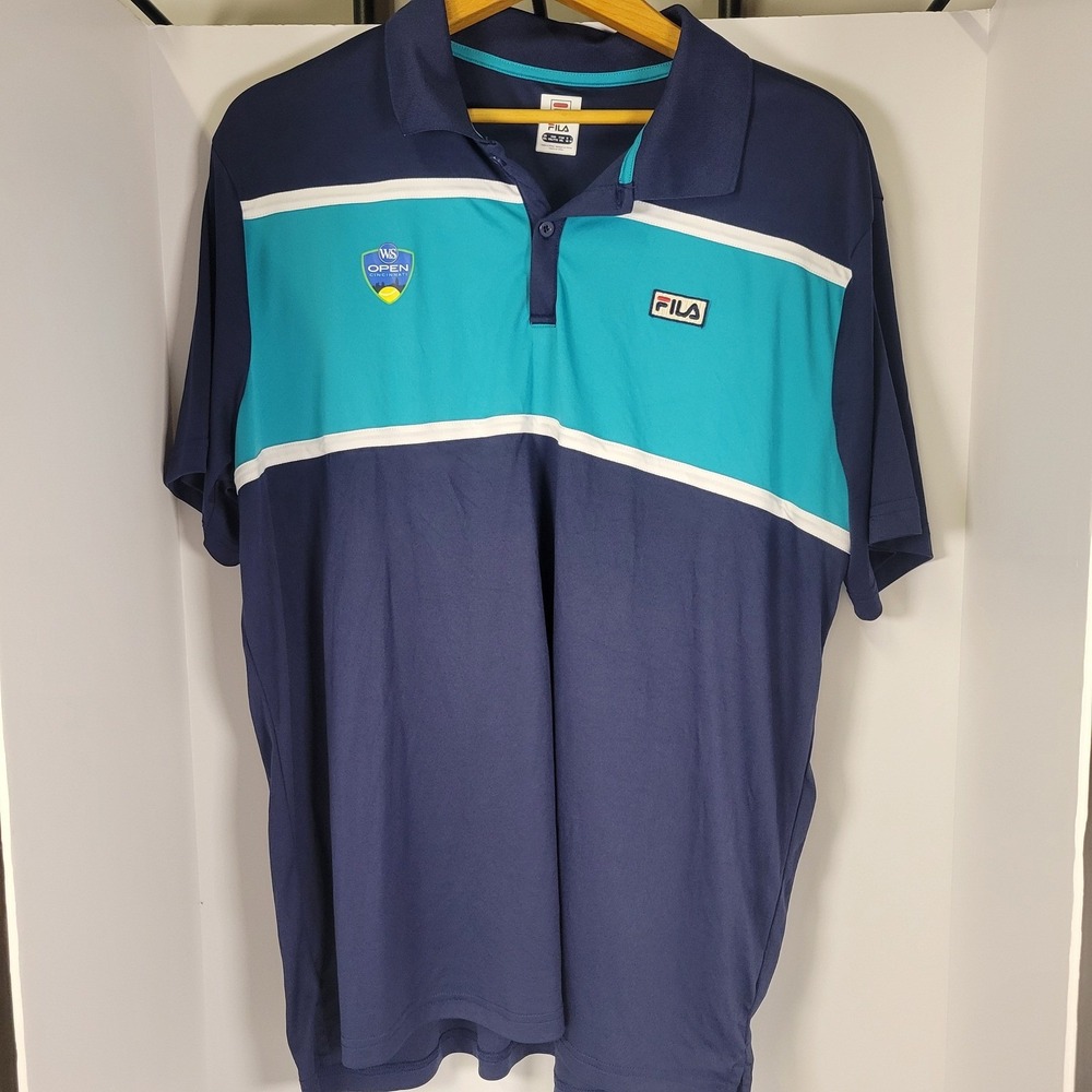 Fila Mens W&S Open Cincinnati Tennis Polo Shirt Navy Teal Colorblock XXL